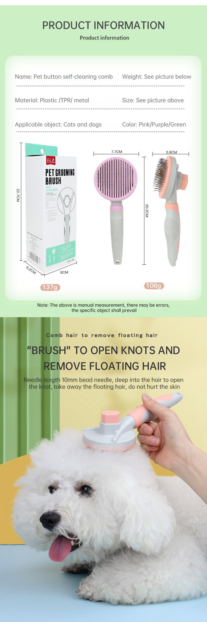 Self-Cleaning Pet Slicker Brush